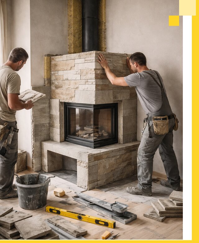 Угловые камины под ключ проект, монтаж и отделка в Батайске