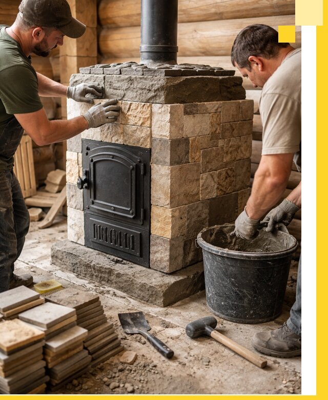 Облицовка банной печи под ключ в Батайске: камень и плитка