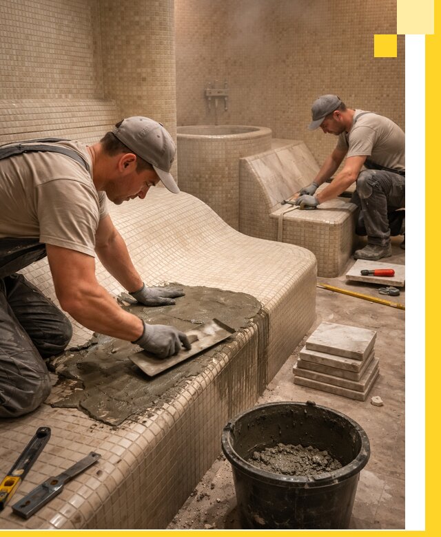 Лежаки для хамама под ключ в Батайске, проект и монтаж